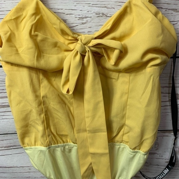 NWT PrettyLittleThing Lemon Woven Pleat Bodysuit - Picture 3 of 8